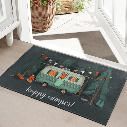 SOAYOH Camping Camper Indoor Door Mat,Forest Trailer RV Lantern Entryway Area Rug Front Doormats,Rustic Adventure 17x29.5 Inch Soft Non Woven Floor Matsfor Porch Balcony Decor Gifts