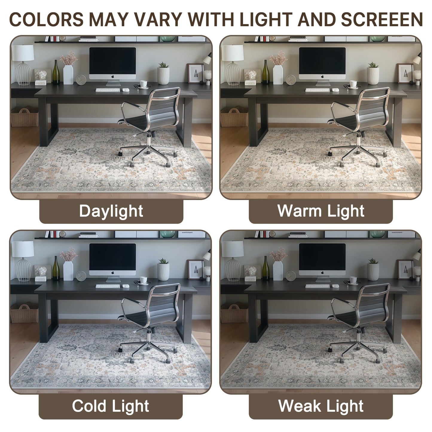 48"x60" Office Chair Mat for Hardwood Tile Floor, Under Desk Carpet Protector for Rolling Computer Chair Mat, Machine Washable Area Rug, Anti-Slip 1/5" Thick Low Pile Thin Vinyl Floor Mat, Taupe