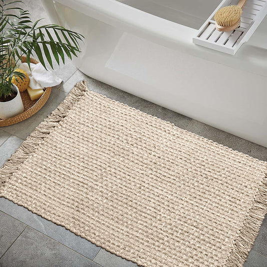 Chardin home Sand & White Cotton Throw Rug, 21x34 Inches Area Rug for Bathroom Kitchen entryway, Reversible Handwoven Rug Machine Washable.