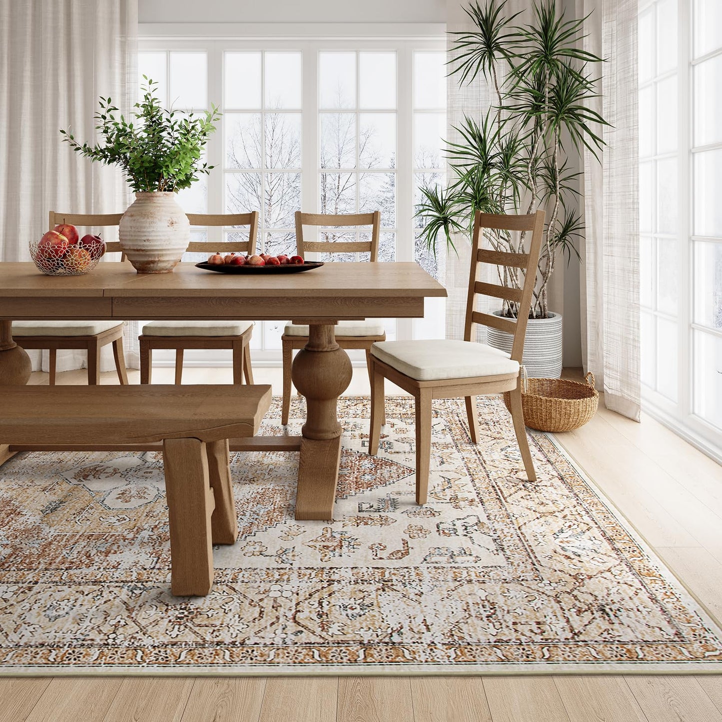Lahome 5x7 Boho Machine Washable Area Rug Non-Slip Lightweight Low-Pile Oriental Distressed Print for Living,Bedroom,Office Adelyn