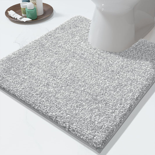 Yimobra Toilet Rugs U Shaped Washable, Soft Absorbent Microfiber Bathroom Rugs, Non Slip Quick Drying Shaggy Bath Mat,Contour Bathroom Mats for Toilet Base, Home Essentials,24x20,Grey and White