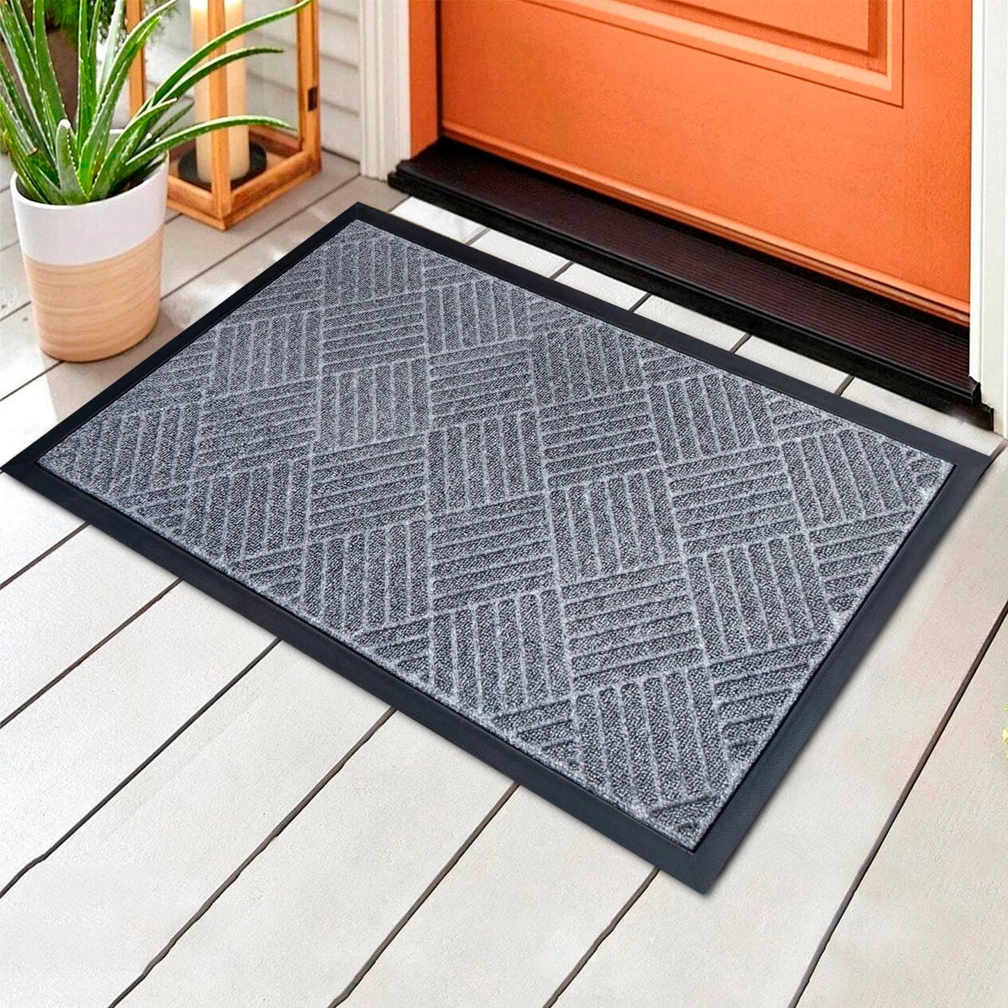 Fylyz Door Mat for Outdoor Indoor Entrance, Entry Mat Skidproof and Waterproof, Front Door Mats with Durable Non-Slip Backing. Grey, 24"x36"
