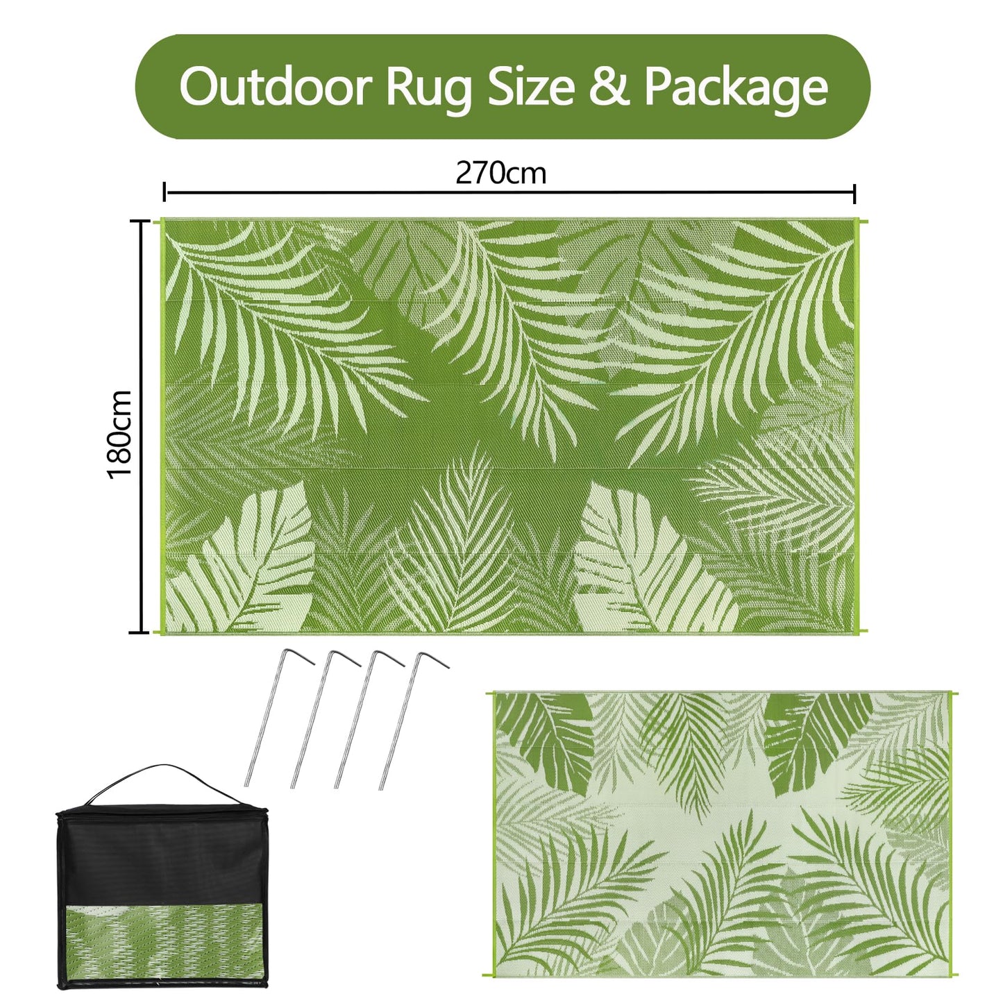 Cekene Outdoor Rugs 6’x9’ Waterproof Outdoor Patio Rug Green Reversible Mats Lightweight Plastic Straw Rug with Carry Bag Portable RV Camping Mat Modern Outdoor Area Rug for Patio Deck Picnic