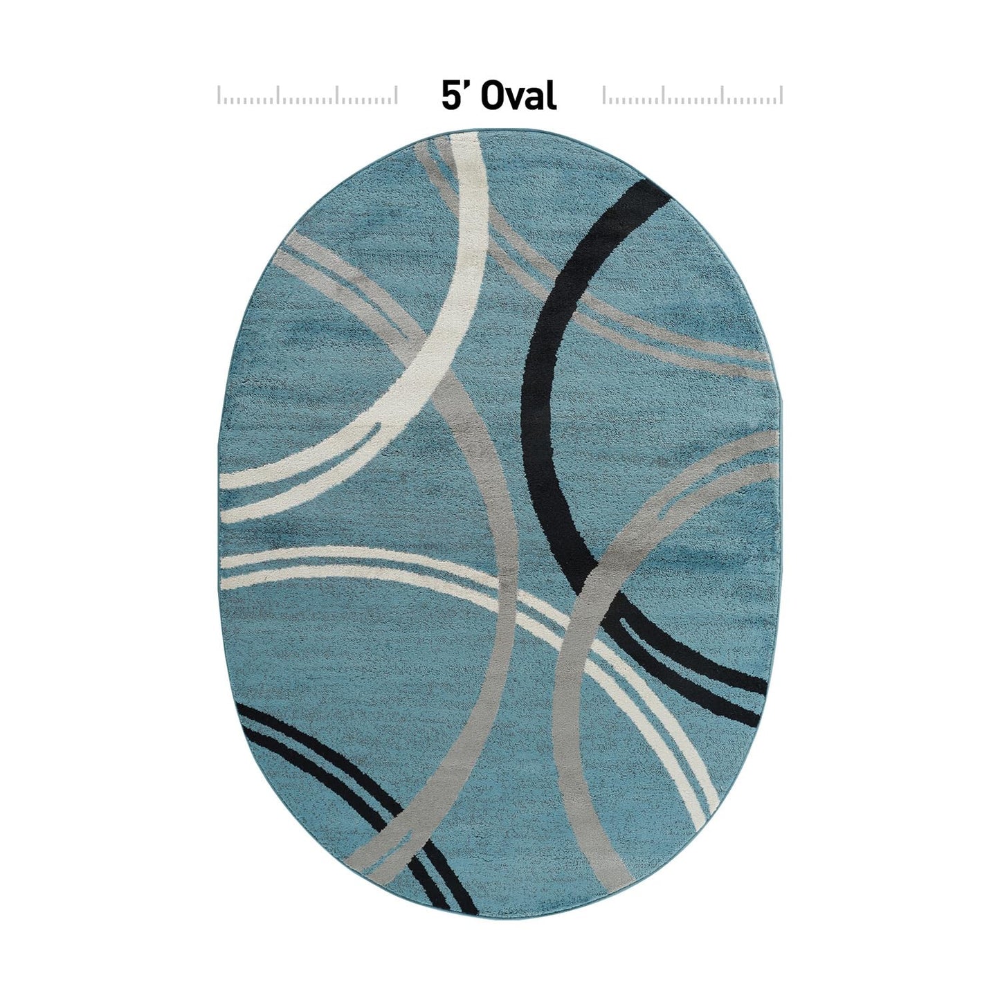 Rugshop Modern Wavy Circles Design Oval Rug, Non-Shedding Carpet for Living Room, Bedroom, or Dining Room, Blue, 5' x 7' Oval