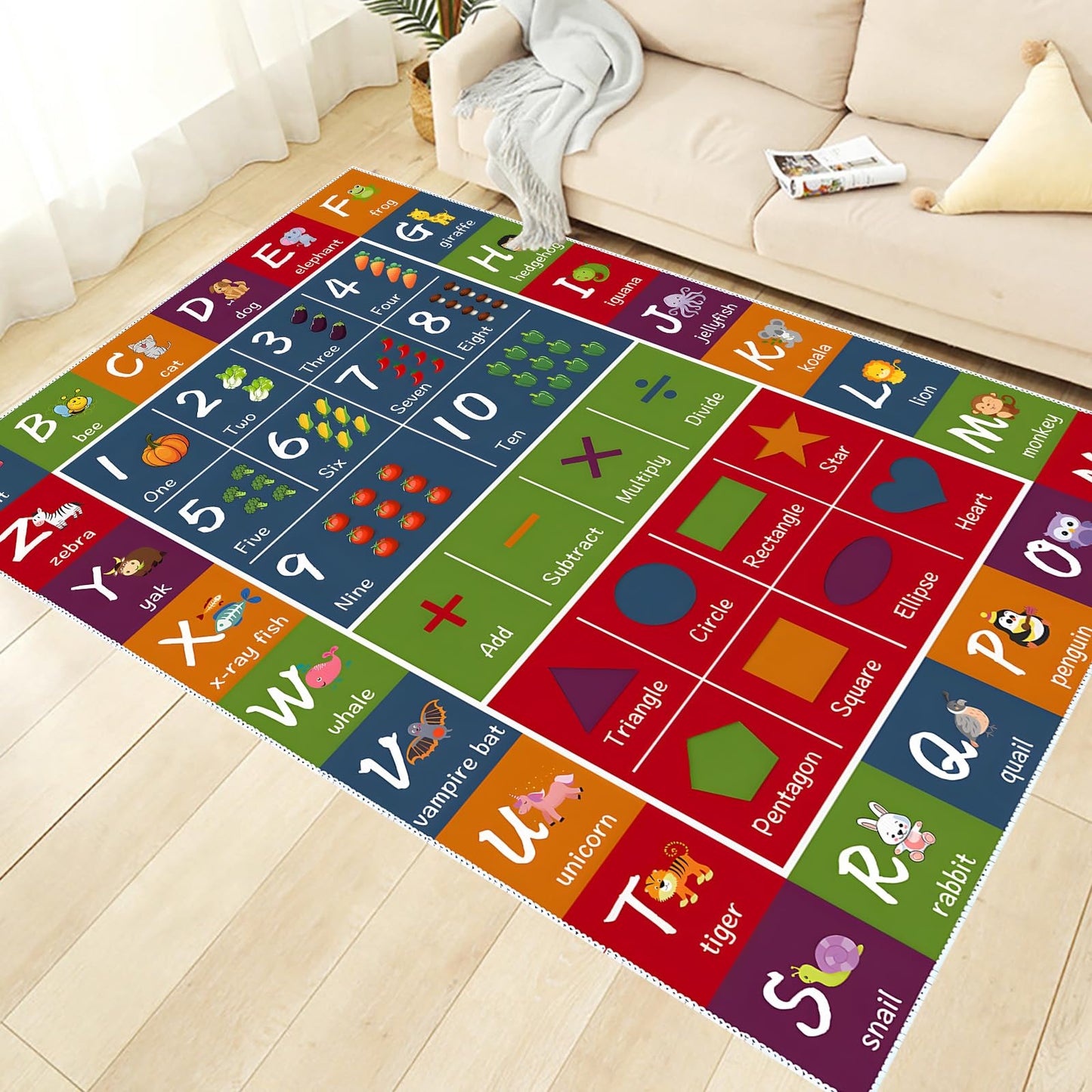 SAMESIEG ABC Educational Area Rug - Alphabets Numbers Fun Kids Game Rug Carpet - Cartoon Pattern Floor Mat Crawling Mat for Children's Room Playroom Bedroom Nursery