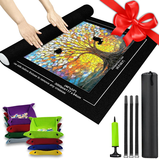 Napzy Puzzle Mat-Jigsaw Puzzles Matt Roll Up to 3000pcs Roll-up Puzzled Board Puzzling Organizers and Storage with 8PCS Jigsaws Sorting Trays, Drawstring Storages Bag Jigsawn Keeper Saver