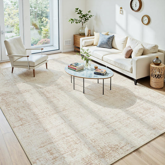 5x8 Area Rugs for Living Room Washable Rug: Anti-Skid Abstract Modern Living Room Rug Soft Thin Carpets Indoor Floor Non-Shedding Carpet for Bedroom Dining Farmhouse Nursery Beige White