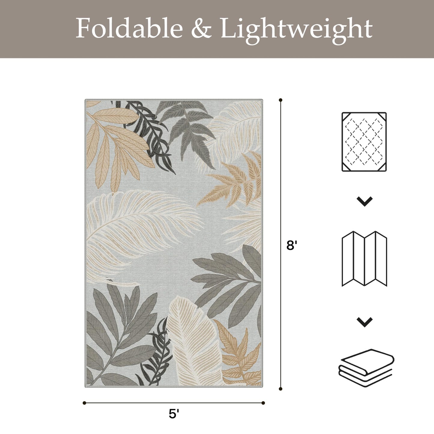 GENIMO Outdoor & Indoor Area Rug 5'x8', Waterproof, Non-Shedding, Easy Cleaning, Leaf Mat for Patio, Living Room, Balcony, Dining Room, RV, Deck, Bedroom, Camping, Outside Carpet, Sand Grey