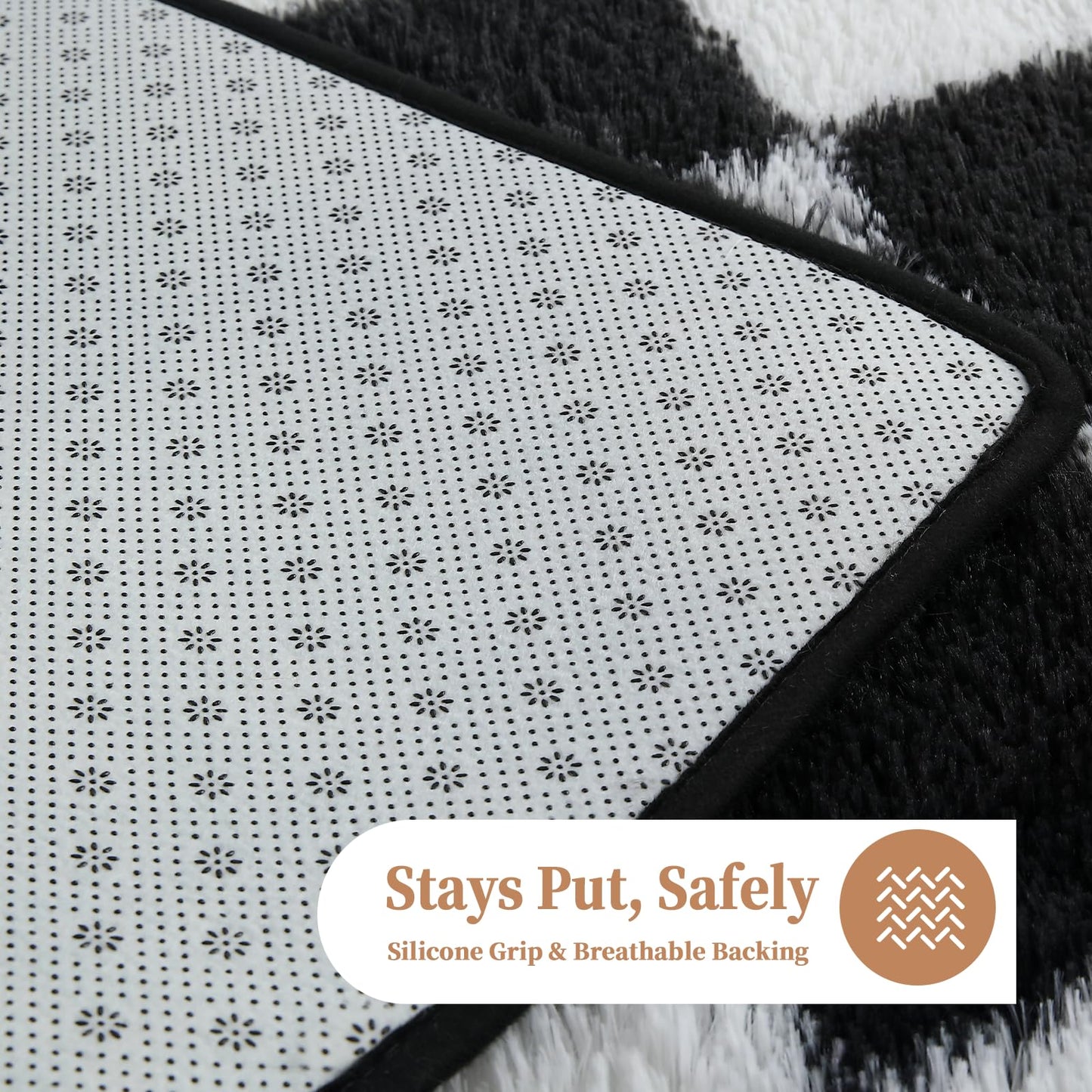 ThreadGlobe Checkered Shag Area Rug 8'x10', Black and White Plush Rug for Living Room, Non-Slip Soft Carpet for Bedroom Nursery, Modern Floor Decor with Grid Pattern, 8x10