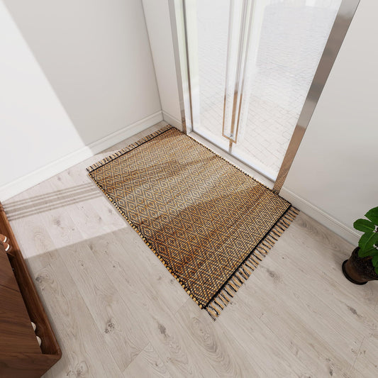 Eco Crave Handmade Jute Area Rug 3x5 ft – Brown & Black Diamond Pattern Natural Hand-Woven Low Pile Non-Slip High Traffic Area Floor Rug for Indoor Outdoor, Farmhouse Boho Area Rug, 36x60 Inches