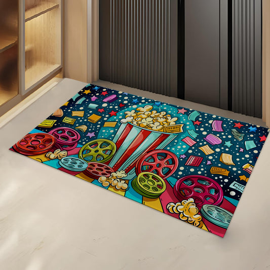 Turamurra Movie Night Indoor Door Mat Gifts, Floor Area Rug for Entryway, Living Room or Bathroom, Non-Slip Colorful Popcorn Doormat Home Decor Rug 17x29.5 Inch
