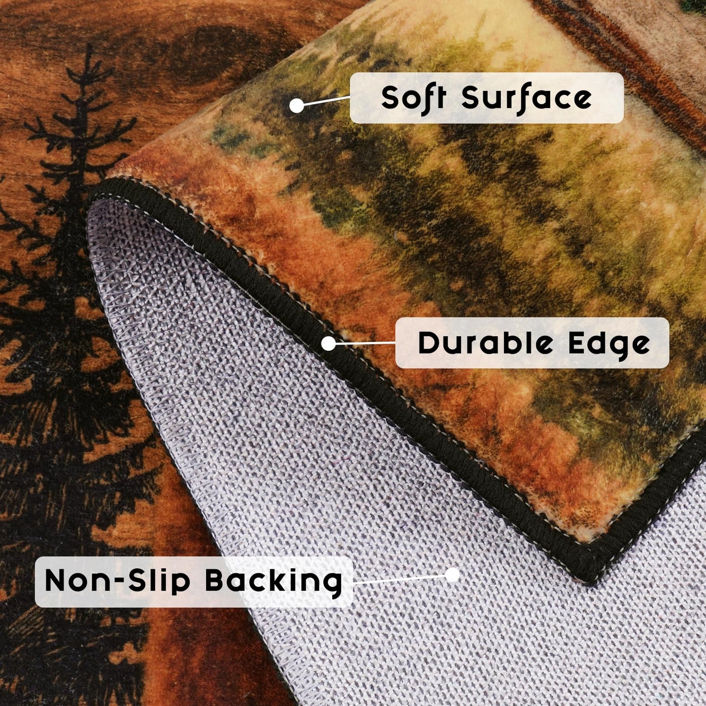 ASPMIZ 2x7 Rustic Runner Rug Non-Slip Washable — Buffalo Plaid Log Cabin Bear Deer Fox Design, Soft Faux Wool Hallway Carpet Runner for Entryway Kitchen, Brown