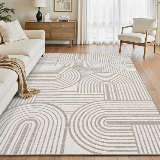 Beige Neutral 5x7 Area Rugs Textured Tufted Rugs for Living Room Bedroom Rug-Carpet Cream Ivory Washable Geometric Moroccan Modern Rug