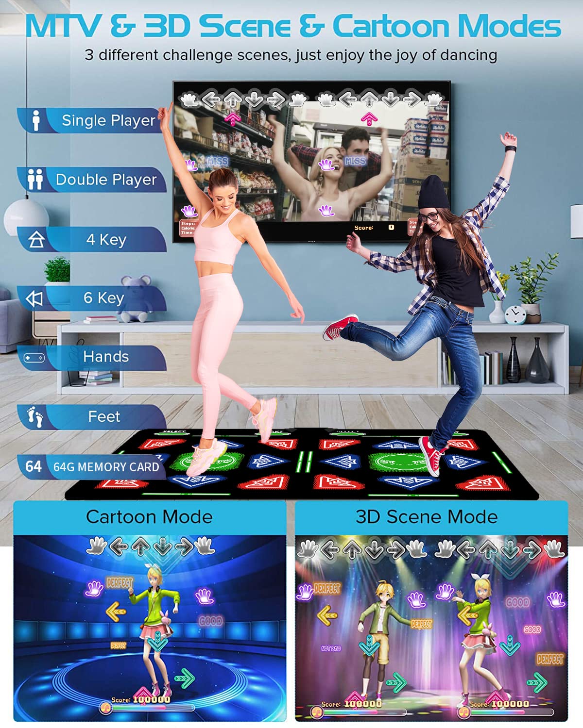 OZLET HDMI Dance Mat 64GB Storage,885 Songs,1000 Games,81 MTV Videos.Dance pad Combines Dance,Yoga, Aerobics, Running,Sports, and Puzzle Games.A Prestigious Gift for Boys & Girls. Flannel Material