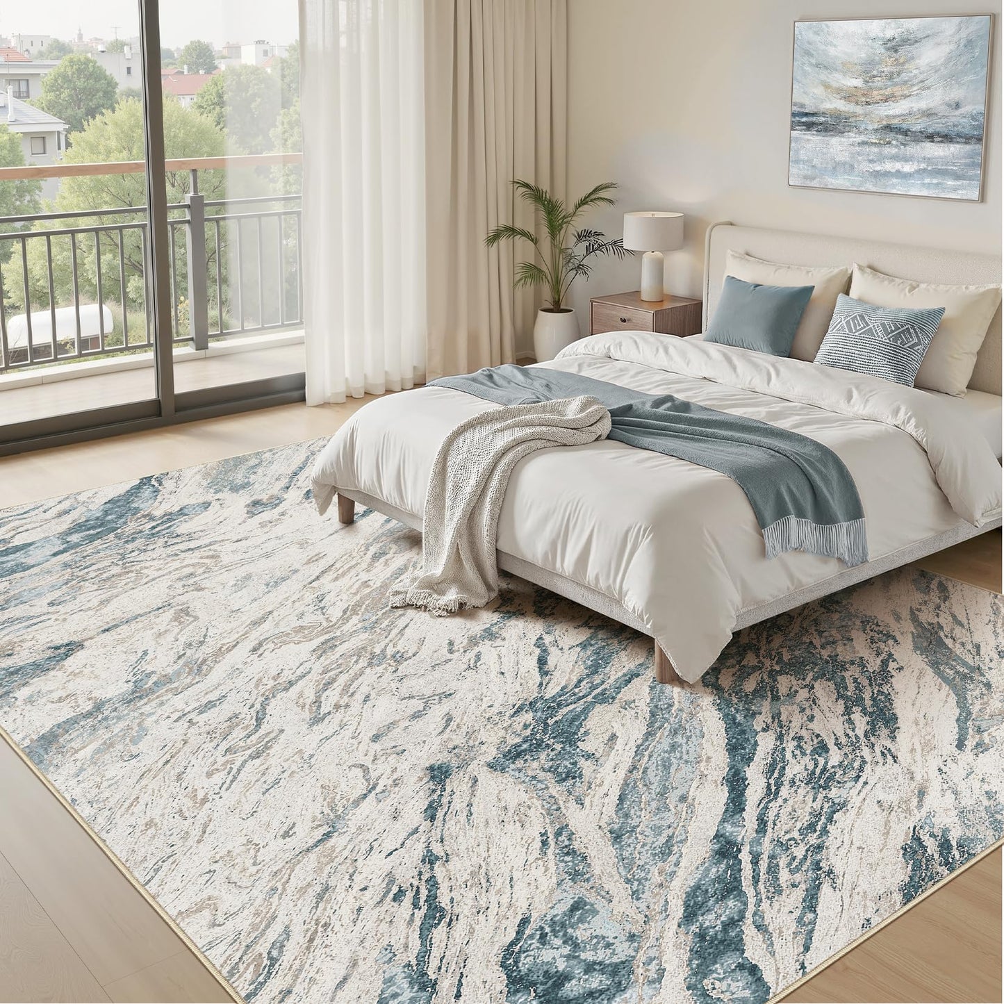 Micgeek Area Rugs for Living Room: 9X12 Abstract Washable Rug Modern Neutral Large Soft Stain Resistant Non-Slip for Bedroom Dining Room Indoor Home Office Carpet - Blue Brown