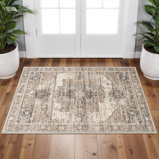 RUUGME Washable 2x3 Area Rugs - Large Boho Rugs for Living Room Stain Resistant Carpet Vintage Tribal Rugs for Bedroom Kitchen Bathroom with Non Slip Backing Home Decor Floor Decoration Mat 2x3 Beige