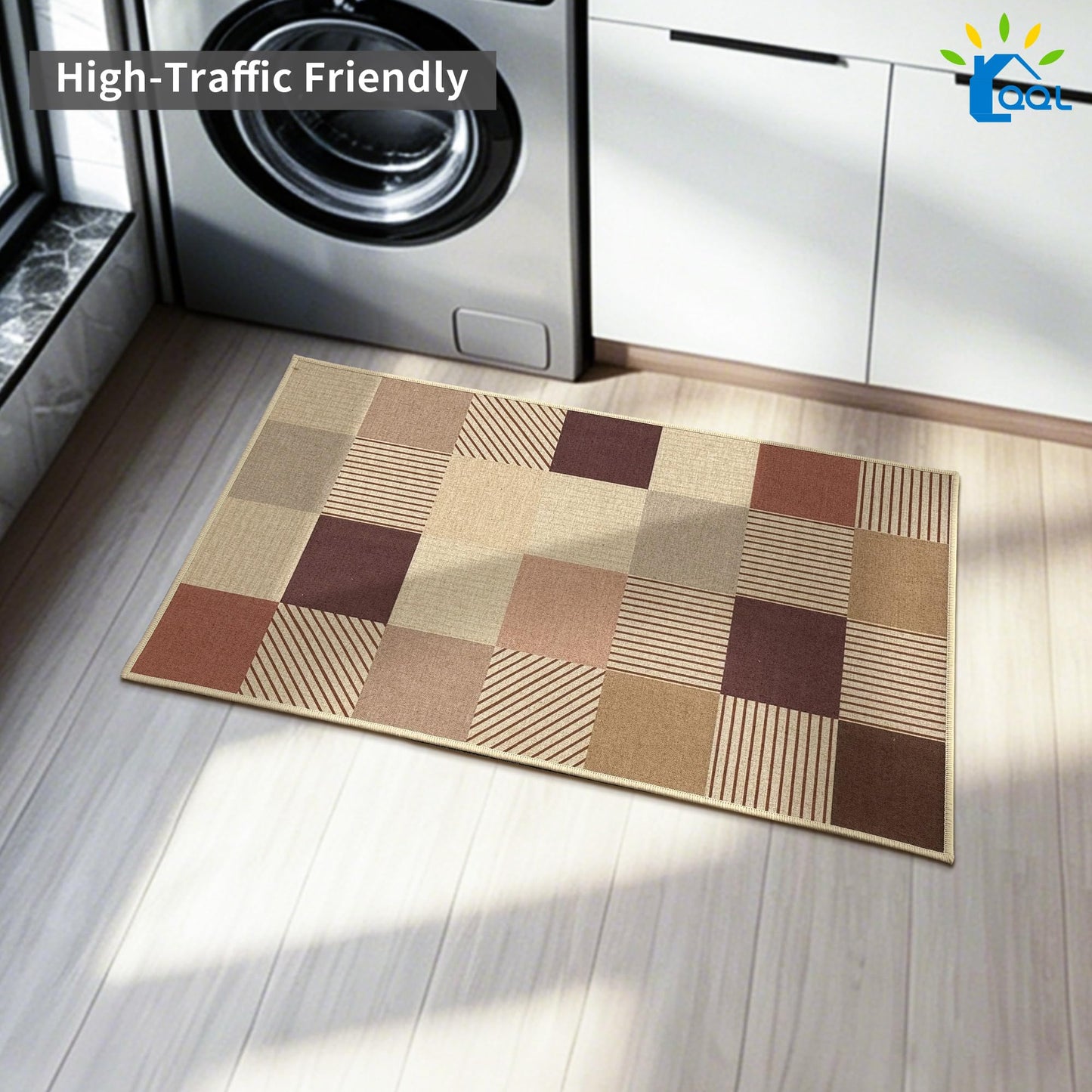 QQL 17"x30" Ultra Thin Front Door Mat, Non-Slip Rubber Backing, Dirt Trapper Doormat, Easy Clean Entryway Rug, Square Grid, RV Tent Entrance Mat