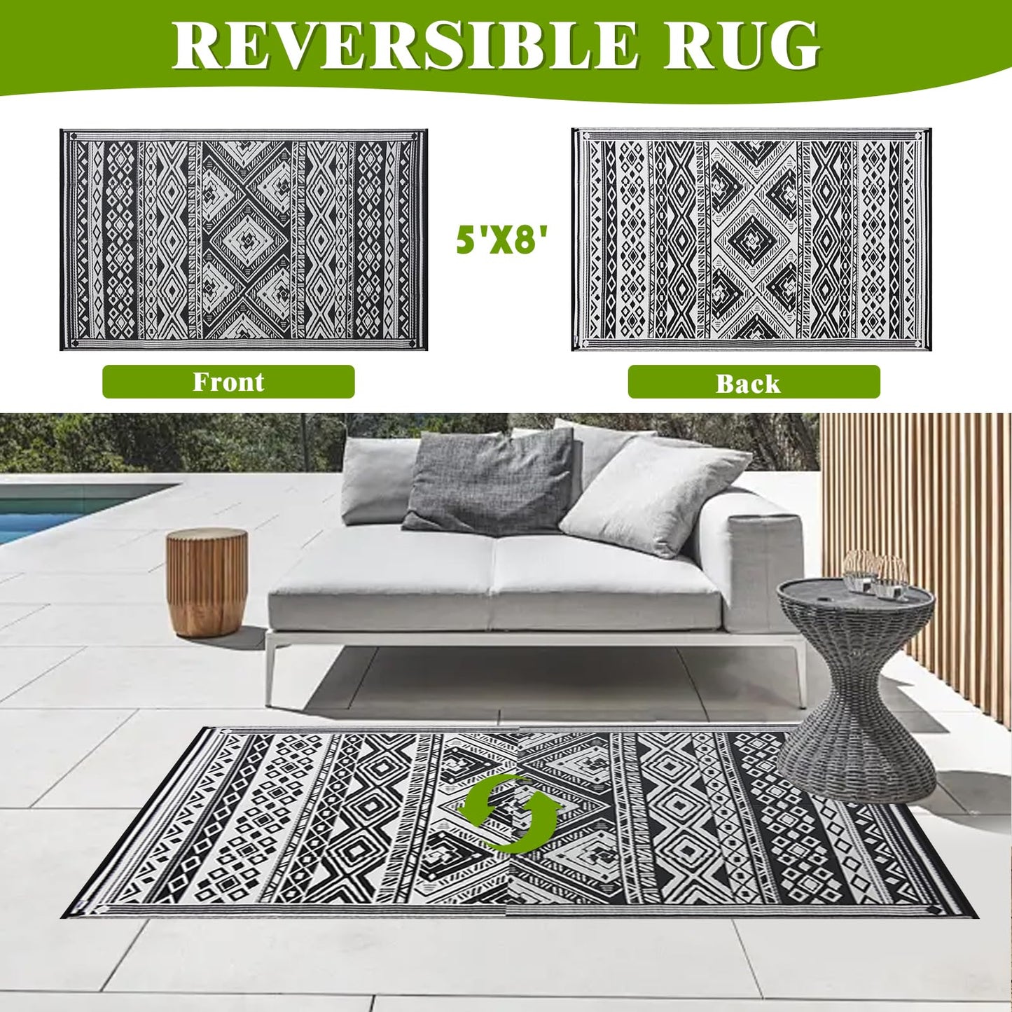 YONILE Outdoor Rug 5x8 ft Waterproof, Reversible Outdoor Plastic Straw Rug for Patios Clearance, Outdoor Area Rug Carpet RV Mat for Camping Backyard Deck Porch