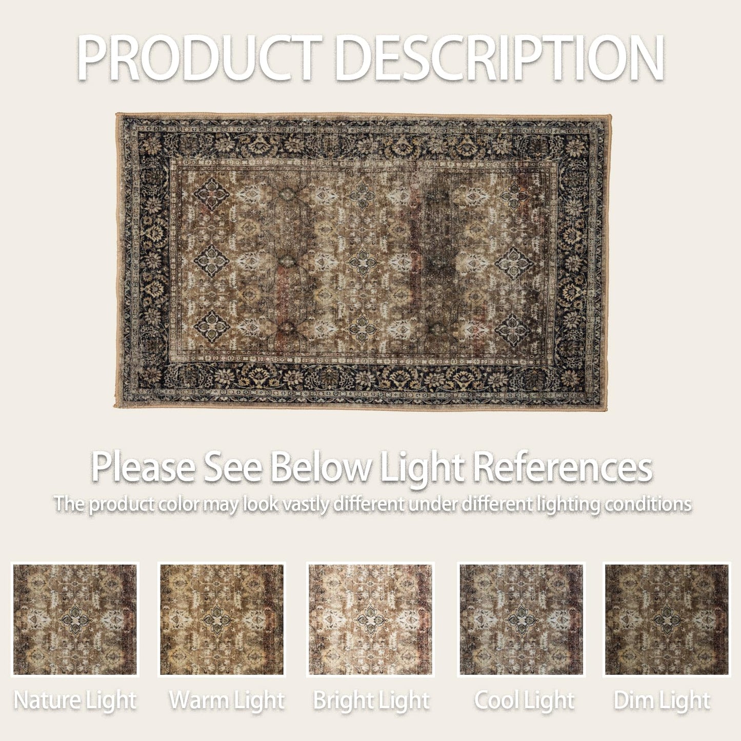 ARTWEAVER 8x10 Washable Non-Slip Area Rugs for Living Room, Dining Room, Bedroom Home Office-Vintage Floral Soft Non-Shedding Distressed Faux Wool Farmhouse Large Area Rugs(Brown, 8'×10')