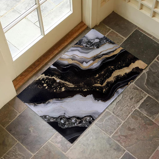 VANZEV Black and Gold Marble Indoor Door Mat for Entryway, 17x29.5 Inch, Abstract Marble Floor Doormat for Home Decor, Non-Slip Rug Mat for Living Room, Kitchen, Bedroom, Gifts for Modern Lovers