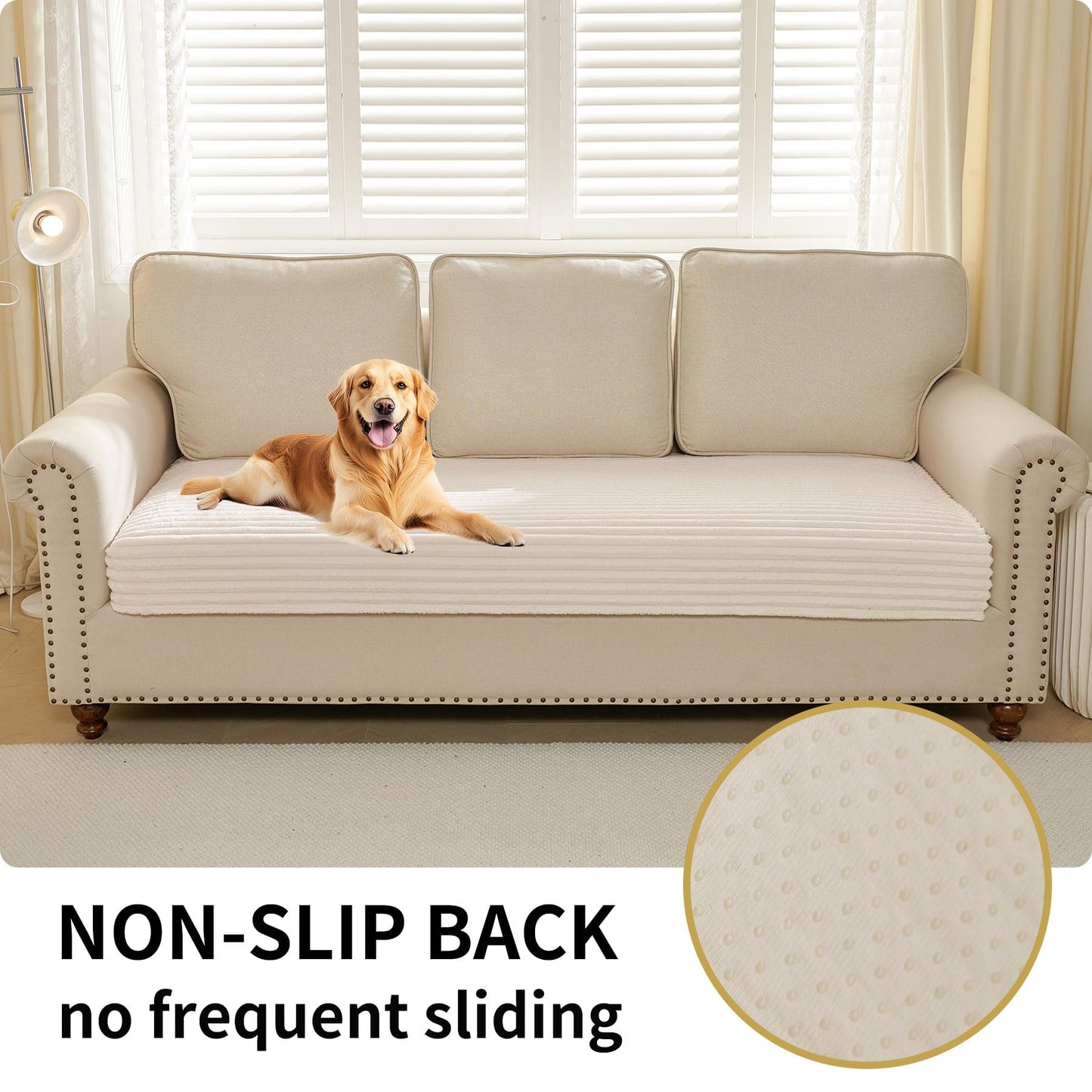 HAOMAIJIA Waterproof Couch Cover for Dogs Washable,Faux Fur Pet Couch Covers for Sofa,Soft Dog Bed Cover Non-Slip Couch Covers for 3 Cushion Couch Sofa Pet Friendly (Off White, 35" x 74")