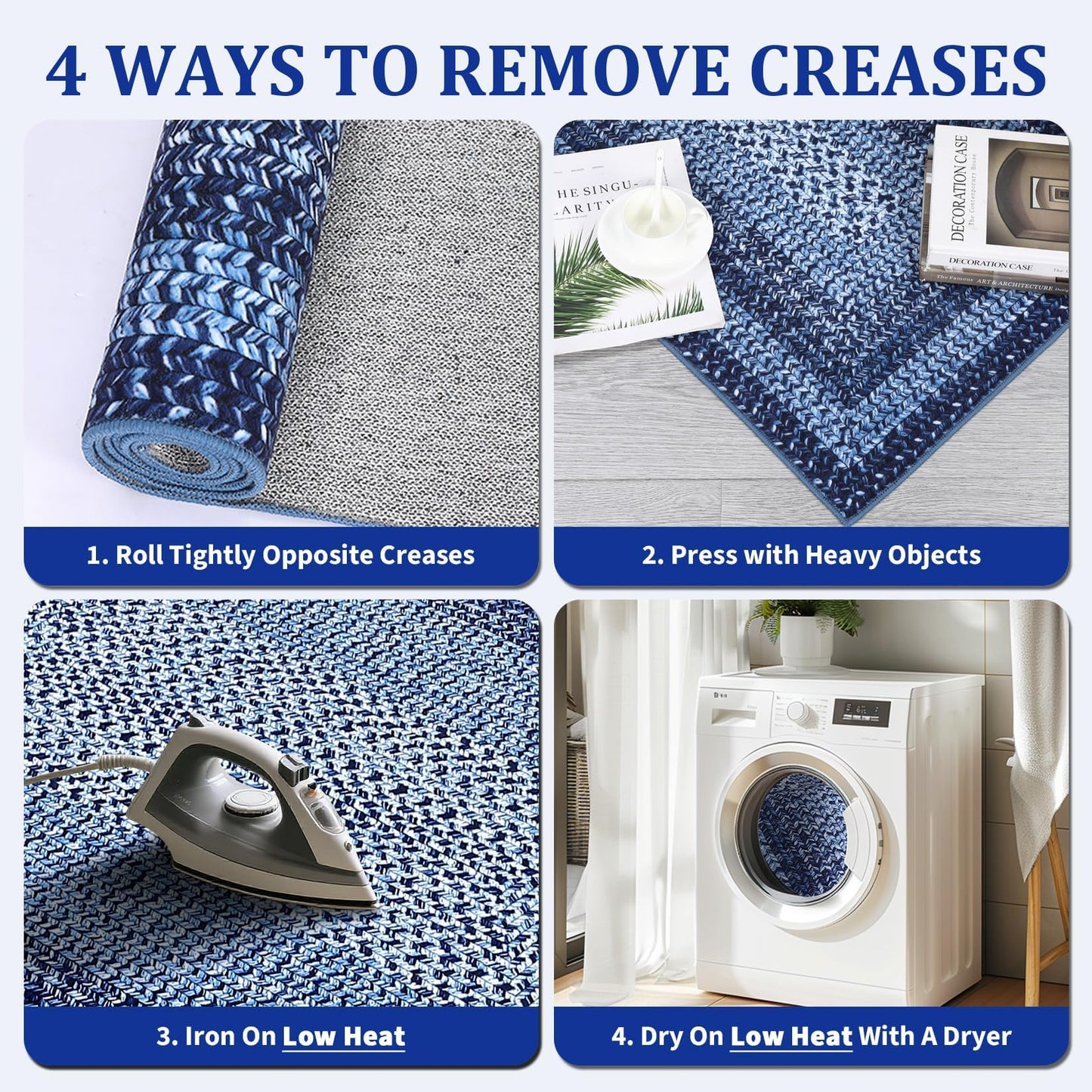 Garvee Printed Rug (Not Woven!) 4x6 Washable Entryway Rug Bedroom Rugs with Non Slip Rubber Backing, Farmhouse Braided Pattern Soft Low Pile Rustic Accent Rugs for Entrance Living Room Home Decor
