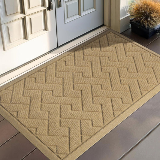 LEKEEPGO Door Mat Outside Entrance, Absorbent Indoor Outdoor Front Door Mats, Muddy Dirt Resist Outdoor Doormat, Non Slip Backing Low Profile Entryway Entry Floor Welcome Mat, 31.5"x47", Beige