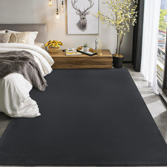 qulint Modern Rug for Bedroom 4x6, Dark Grey Thickened Memory-Foam Indoor Rug Soft Washable Area Rug for Living Room, Minimalist Non Slip Carpet for Boys Girls Kid Room Nursery Office Home Decor