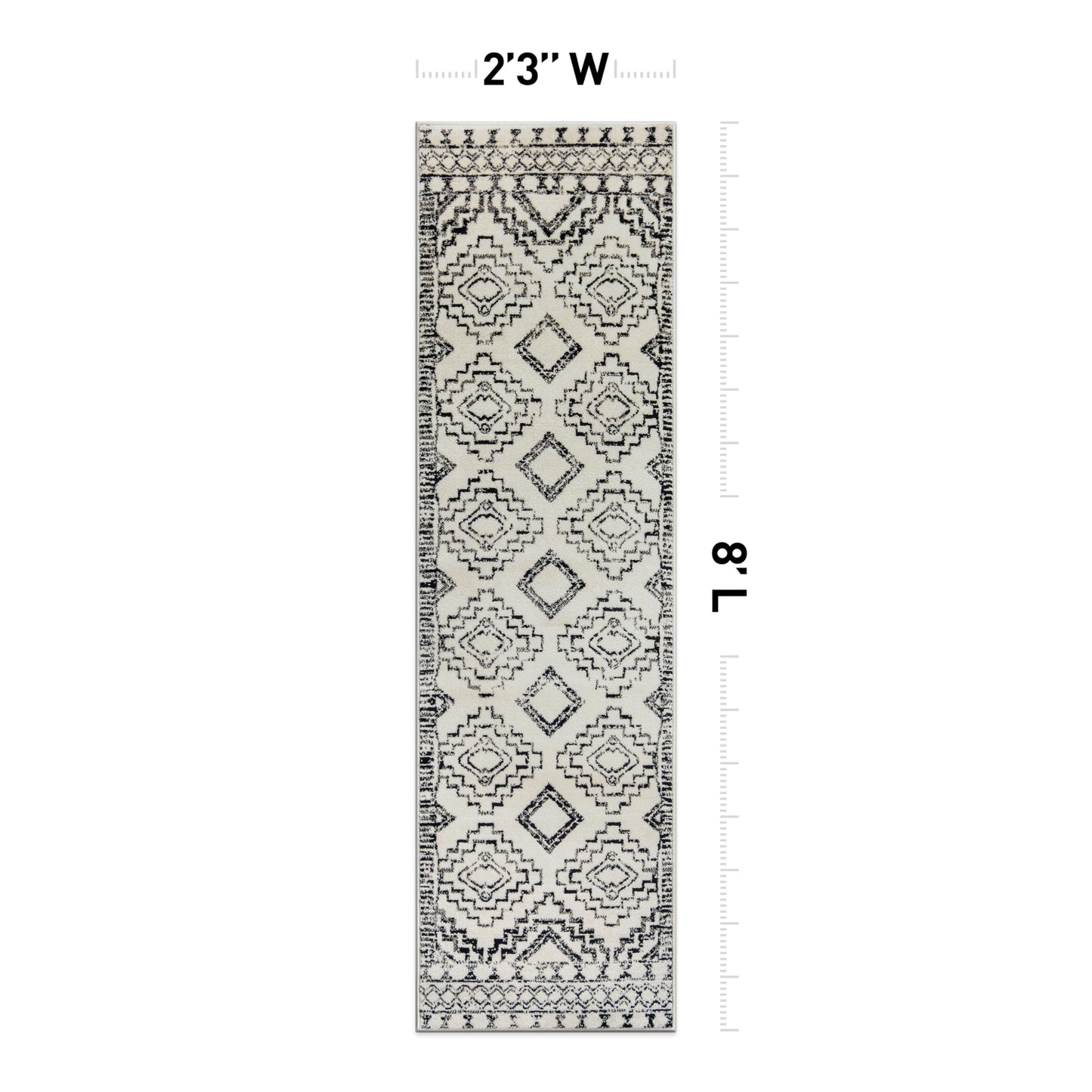 Rugshop Cream and Black Southwestern Tribal Area Rug – Boho Geometric Diamond Pattern Carpet for Living Room, Bedroom, or Entryway – Soft Modern Rustic Floor Décor 2' 3" x 8' Runner Cream
