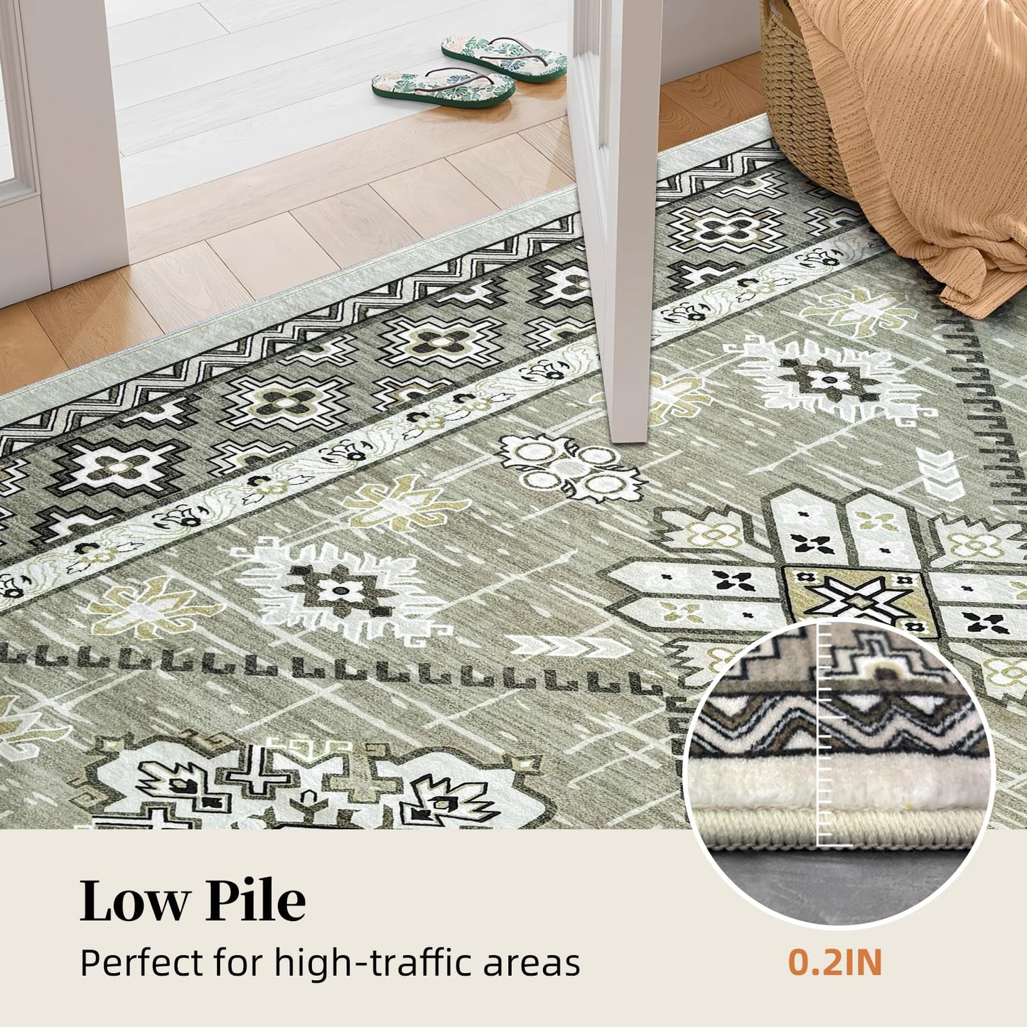 Boho Washable Area Rug 5x7, Large Soft Rugs for Living Room Farmhouse Vintage Beige Carpet 5x7 Area Rugs for Bedroom Dining Room Non-Slip Stain Resistant Under Table Rug
