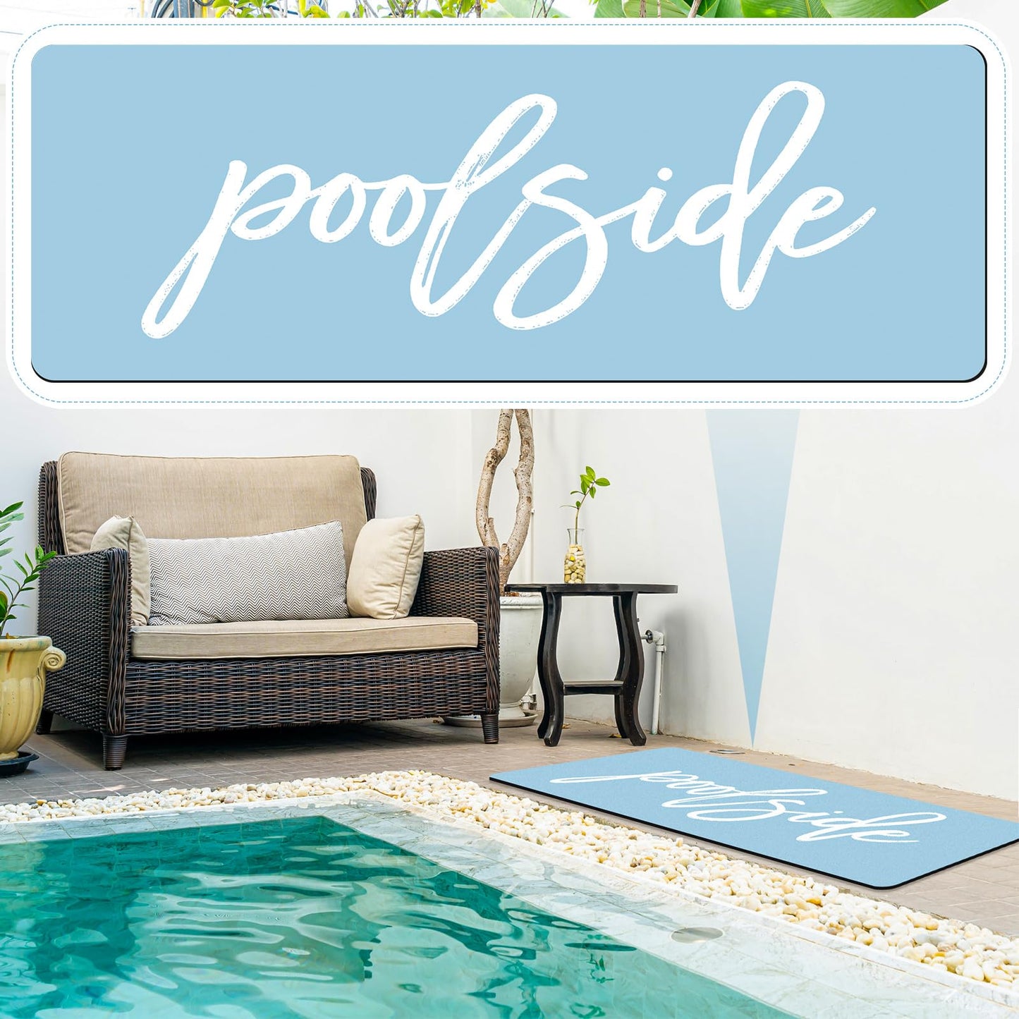 Dunzy Thick Poolside Runner Mat 68 x 24 Inch Non Slip Pool Deck Mat Rug Soft Colorfast Outdoor Indoor for Swimming Pool Beach Lounging(Glacier Blue)