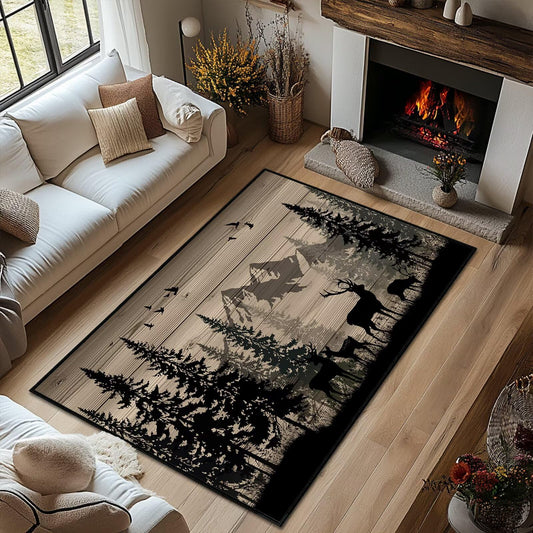 Rustic Area Rug 5x7 Living Room Rug,Deer Country Wildlife Cabin,Vintage Area Carpets for Bedroom,Ultra-Thin Washable Throw Rugs Entryway Indoor Non Slip Accent Floor Mats for Dining Room,Laundry Room