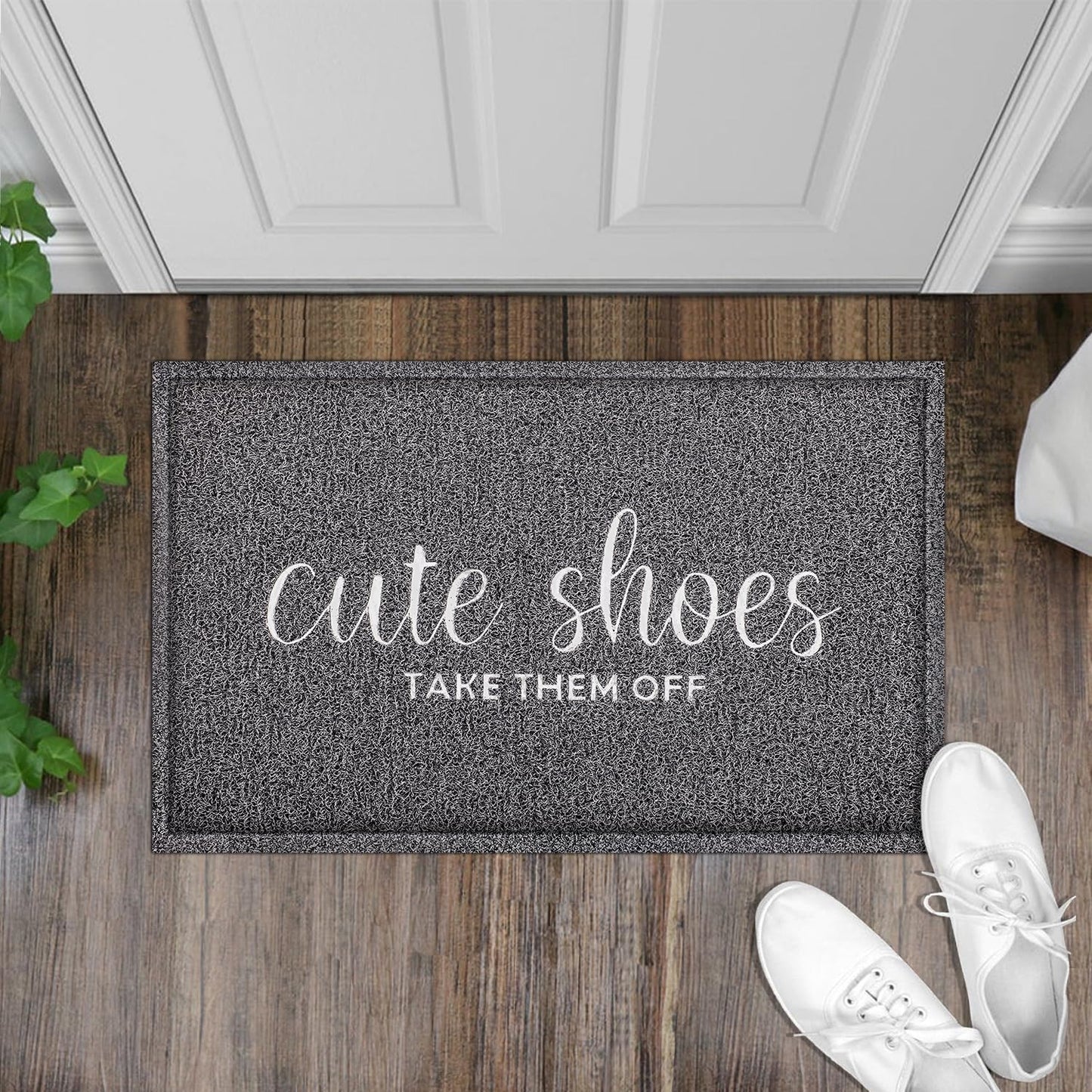Welcome Mat for Front Door Outdoor Easy to Cleaning and Maintaining Indoor Mats Rubber Cute Shoes Take Them Off Dirt Snow Mud Doormats Waterproof Stain and Fade Mat for Entryway Grey