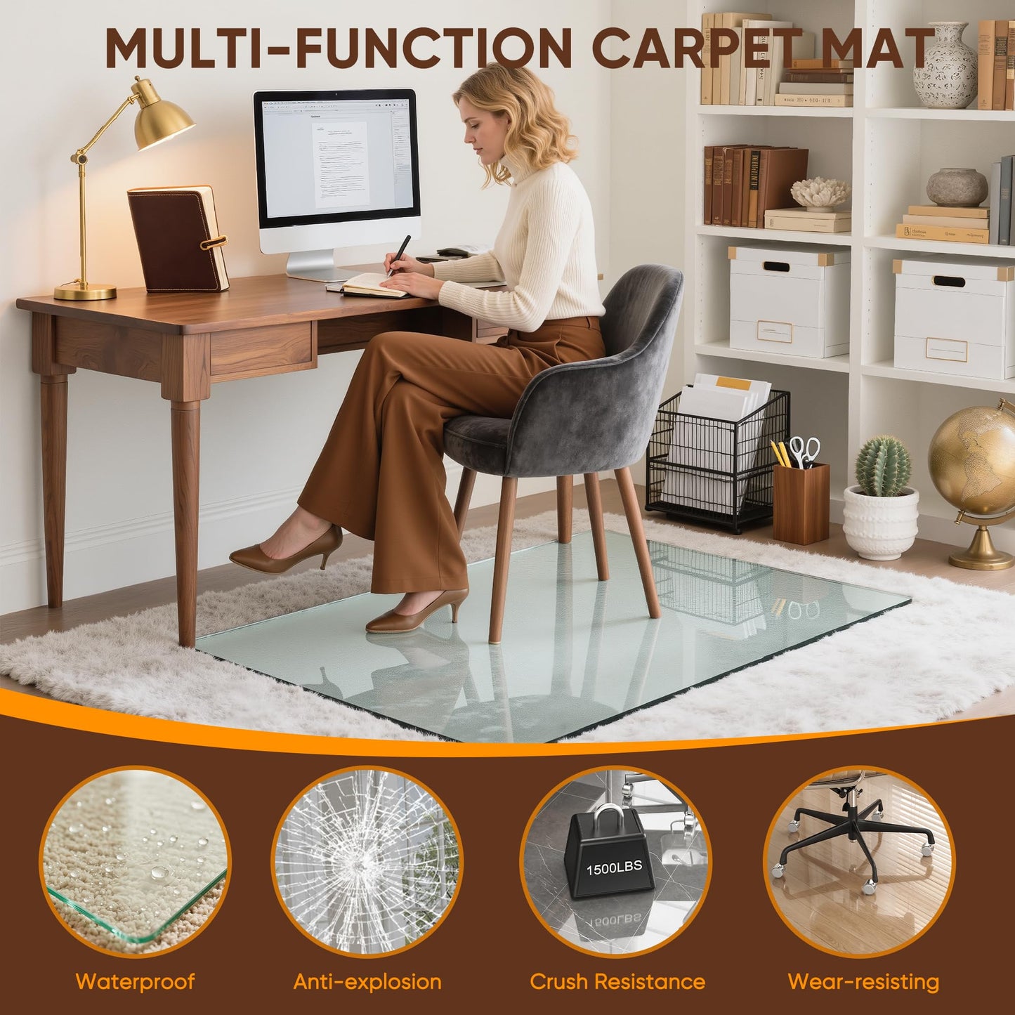 Antok Tempered Glass Chair Mat, 46"x55" Office Chair Mat for Carpet & Hardwood Floors, Heavy Duty 1/5" Desk Chair Mat for Smooth Rolling at Home or Office