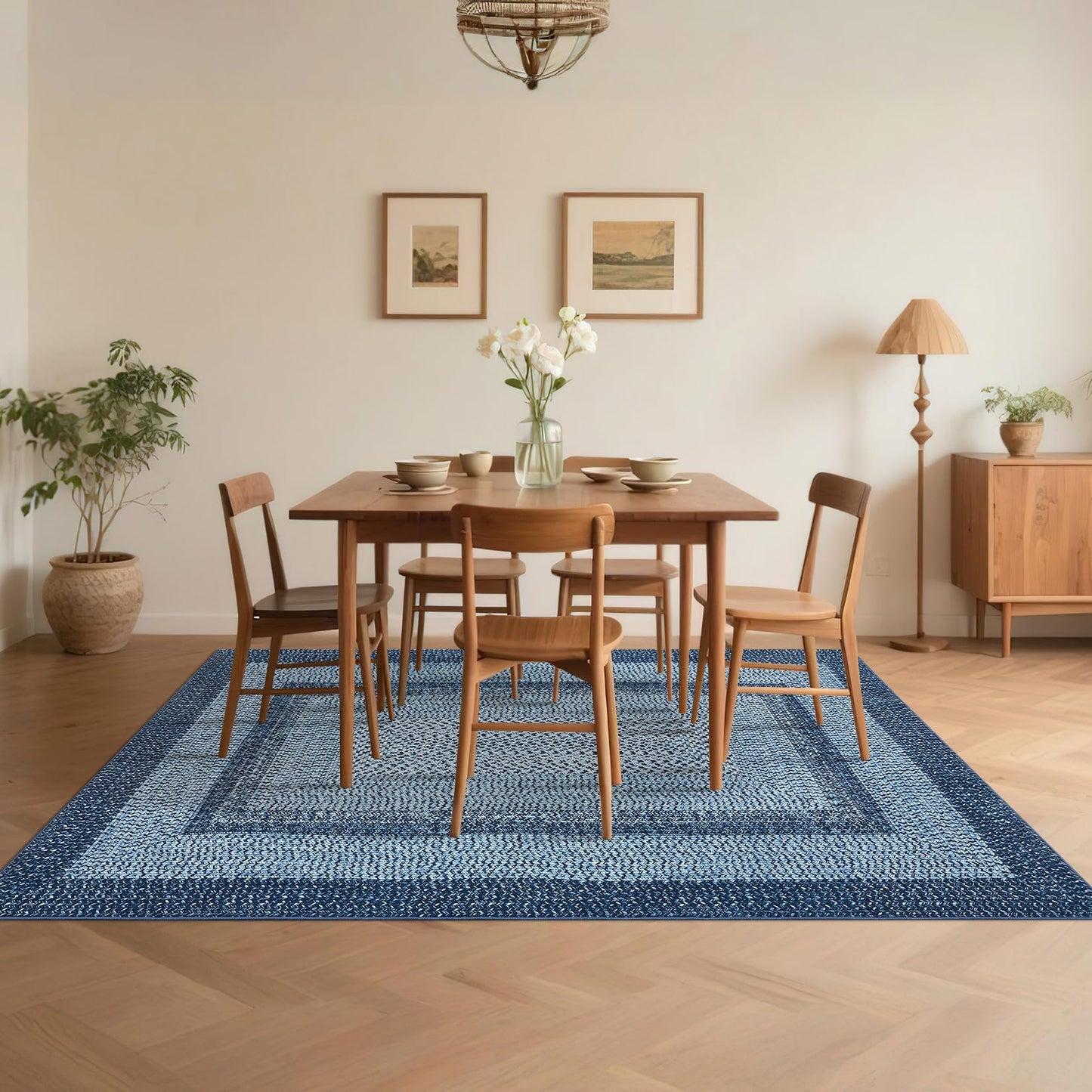 COZYLOOM 5x7 ft Area Rugs for Living Room Space, High Density Plush Carpet, Machine Washable and Non-Slip Polyester Rug, Easy Care Gabbin Weave Design(Grey Blue)