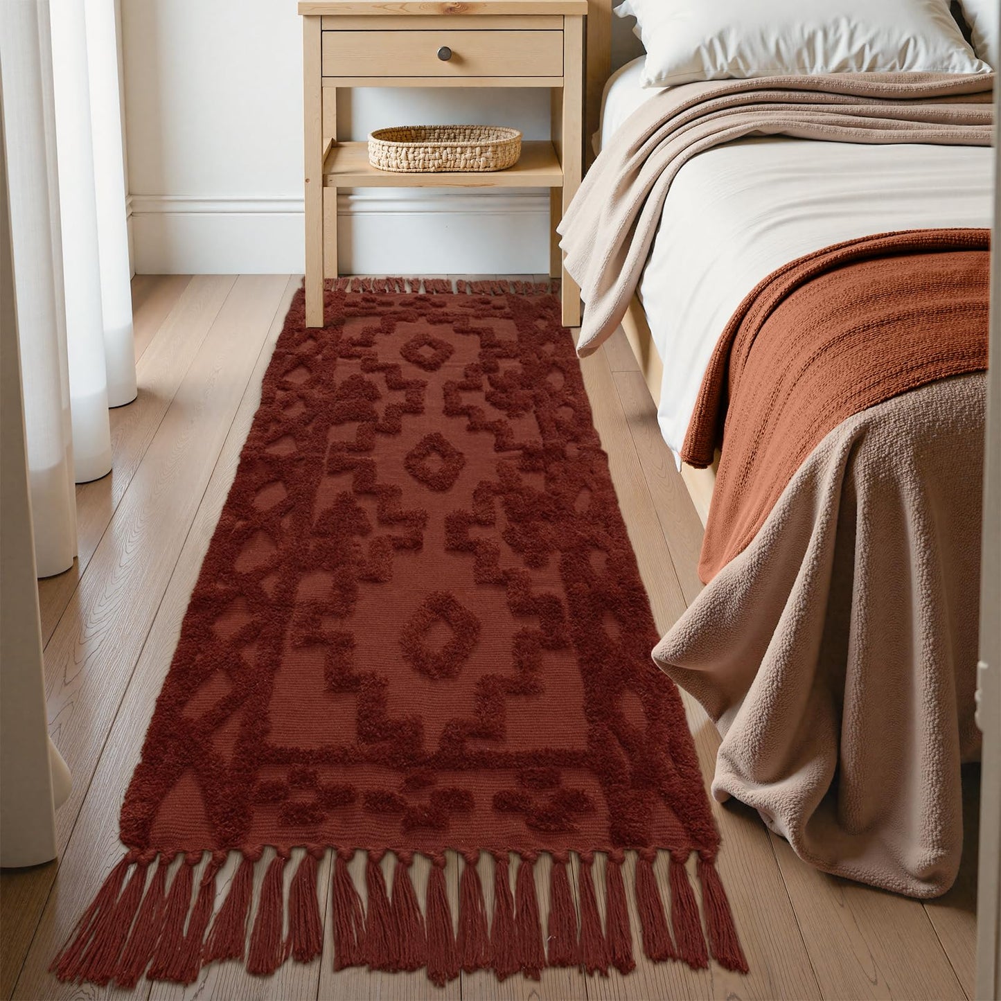 Uphome Boho Runners for Hallways 2' x 6', Washable Farmhouse Entryway Runner Rug, Cotton Tufted Bedroom Runner Rugs, Bohemian Tribal Throw Aesthetic Rug for Kitchen Doorway Living Room, Terracotta