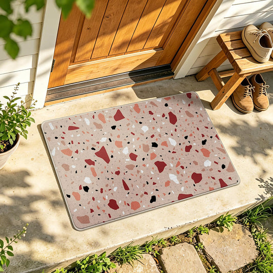 Livcoz Terrazzo Pattern Welcome Front Door Mat, Boho Marble Modern Minimalist Decorative Doormat Non-Slip Floor Entryway Rug, Mid Century Low Profile Indoor Outdoor Home Kitchen Decoration 17''x29''