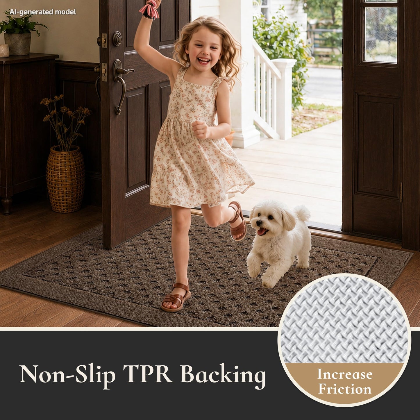 MatMaven Dirt Trapper Door Mat 36"x 60", Non-Slip Washable Doormat Entryway Rugs, Dirt Resistant and Absorbent Welcome Mat, Low Profile Floor Mats for Front Back and Entrance, Brown