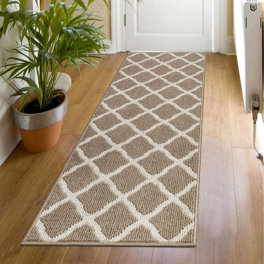 SHACOS Washable Runner Rugs 20"x59" Entryway Runner Rug Kitchen Doorway Non Slip Rubber Backing Trellis Rug Runners Laundry Room Hallway Runner Rug, Beige