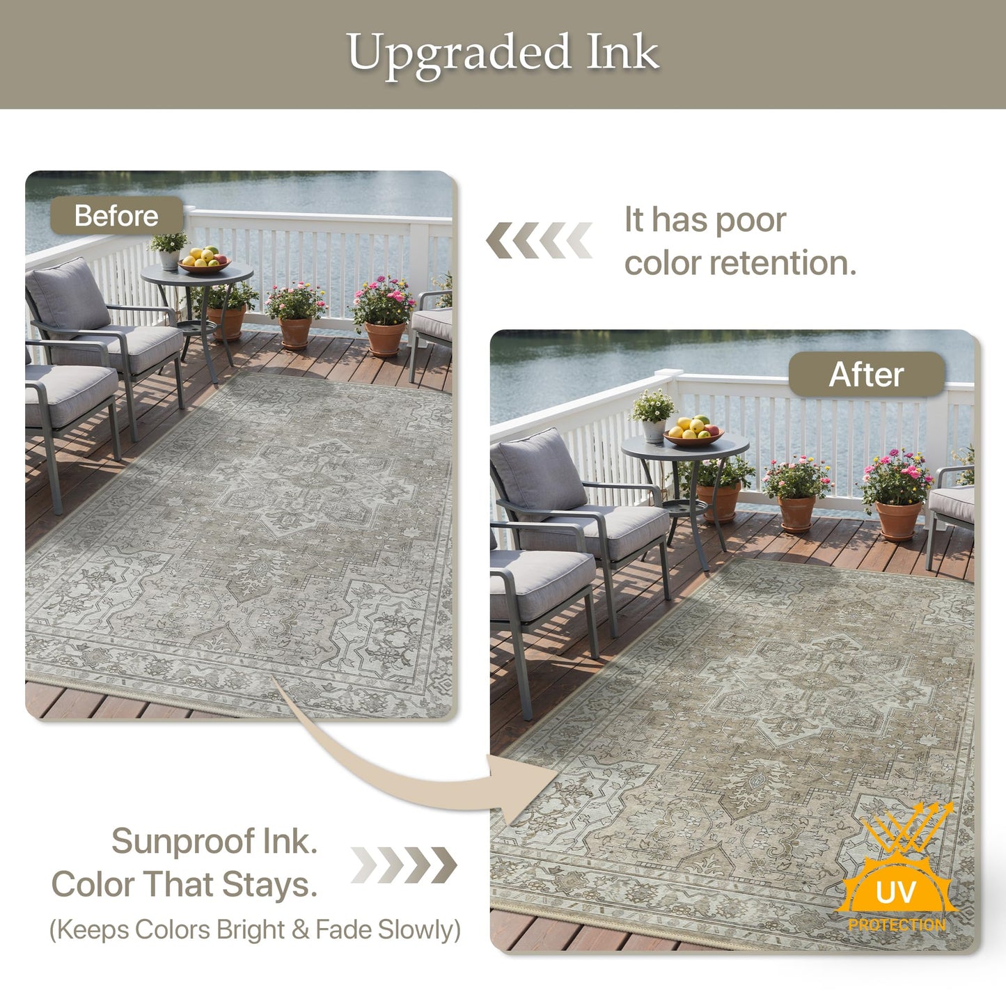 GENIMO Outdoor & Indoor Area Rug 4'x6', Waterproof, Non-Shedding, Easy Cleaning, Boho Mat for Patio, Living Room, Balcony, Dining Room, RV, Deck, Bedroom, Camping, Outside Carpet,Coffee Beige