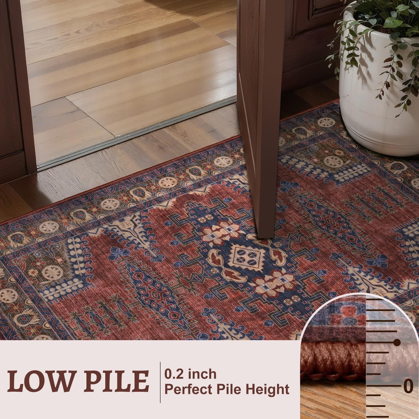 Tangsoo Washable Rug 4x6 Area Rug, Oriental Rug Indoor for Living Room, Non Slip Machine Washable Large Rugs, Soft Print Carpet for Bedroom Dining Room Dorm Office Rust/Tan