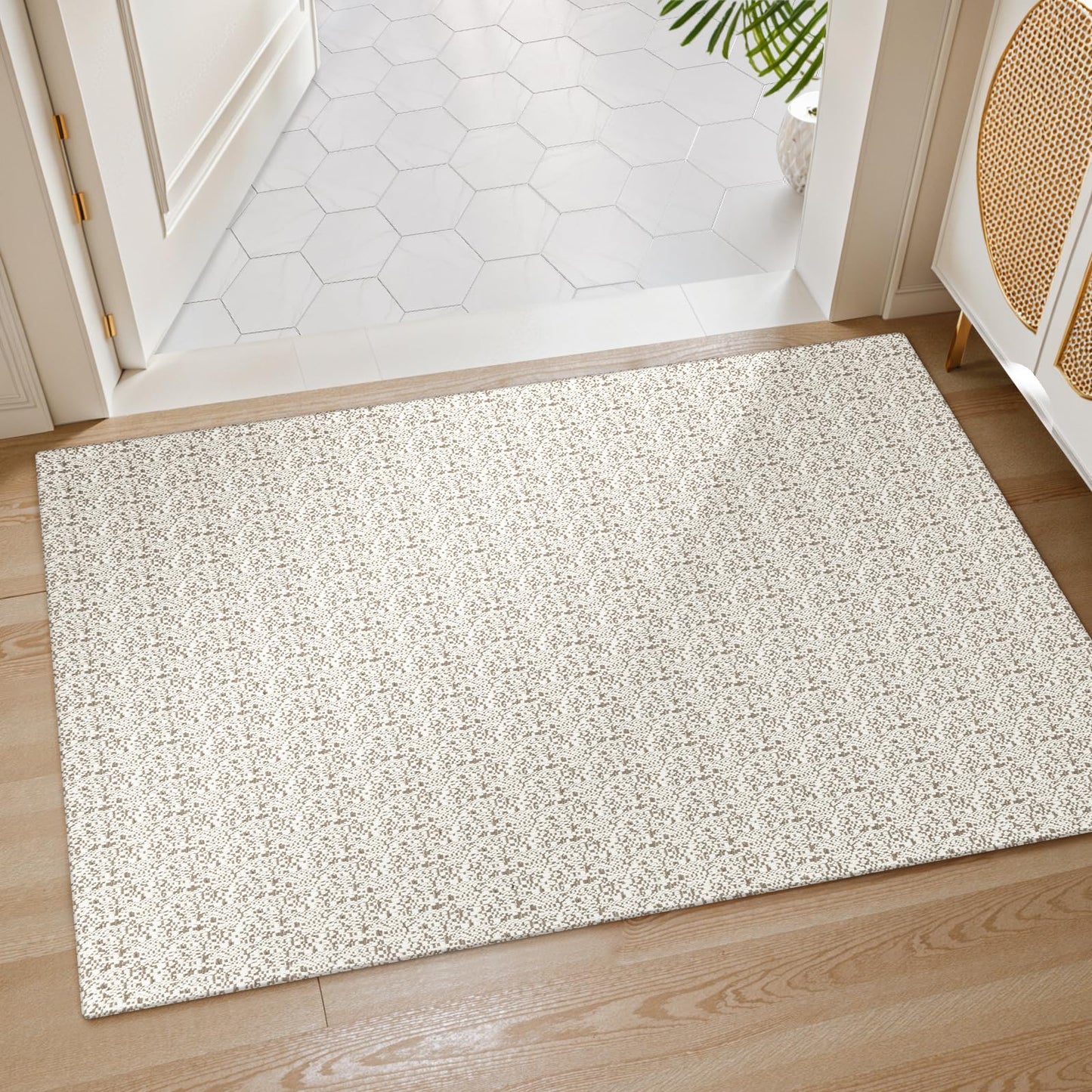 Collive Washable 2x3 Small Bathroom Rugs, Cotton Woven Rug for Entryway Tan Non Slip Indoor Doormat, Farmhouse Kitchen Carpets Boho Throw Rugs for Bedroom Entrance Front Door