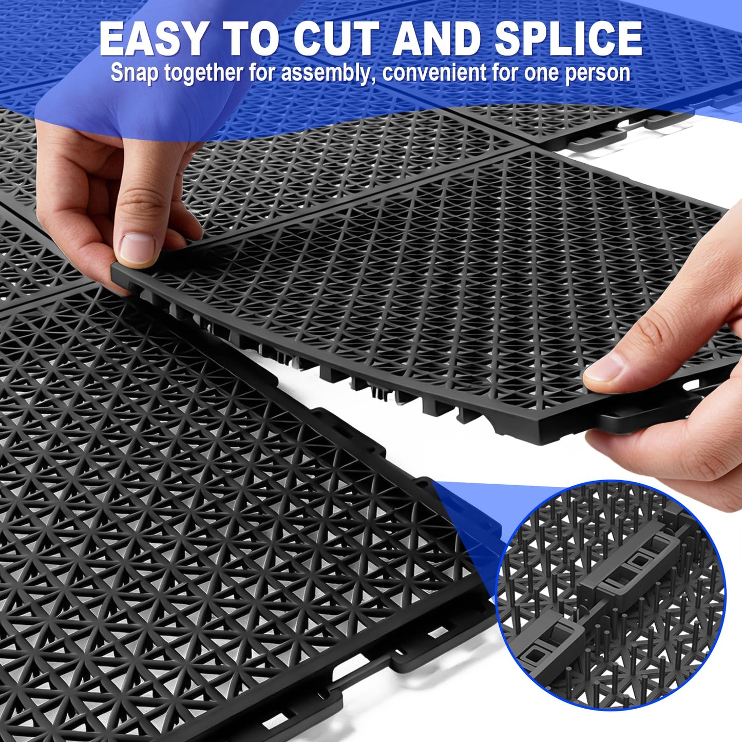 50 PCS Modular Interlocking Cushion Interlocking Floor Tiles with Hole Drainage Mat 10" x 10" Non Slip Pool Deck Mat Outdoor for Drain Deck Pool Patio Shower Kitchen Balcony (Black)