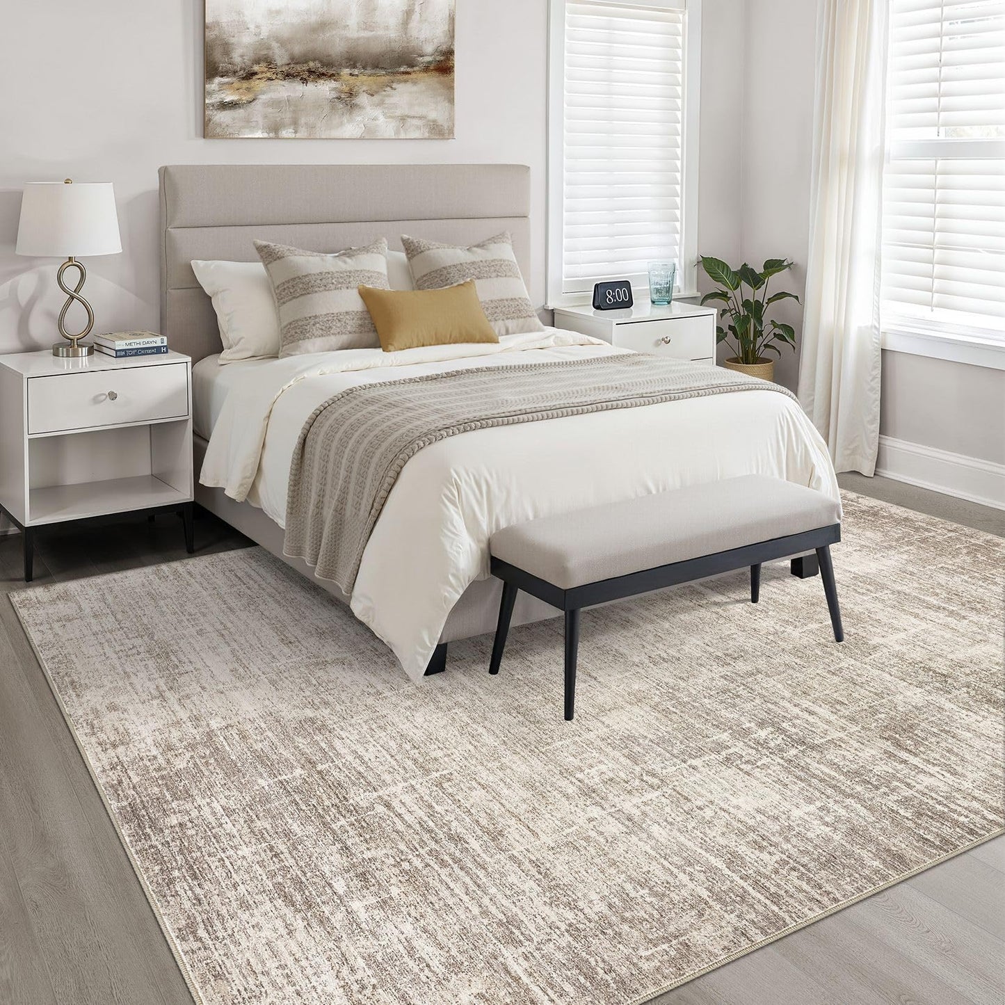 9x12 Area Rug Living Room: Washable Large Neutral Brown Rugs Abstract Soft Modern Stain Resistant Indoor Floor Non-Slip Carpet for Bedroom Nursery Kids Office Playroom Dining Room Under Table Home