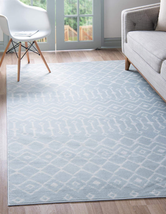Rugs.com Geometric Kasbah Trellis Collection Rug – 3' X 5' Light Blue Low Pile Rug Perfect for Living Rooms, Large Dining Rooms, Open Floorplans