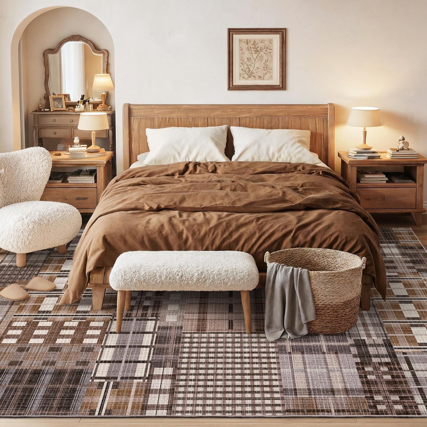 Rezutan Area Rugs 8x10 Washable Non-Slip, Modern Abstract Distress Carpet for Living Room Bedroom Dining Room, Coffee Caramel Brown Grey Chocolate Neutral Soft Carpet Low Pile Foldable Thin Rugs