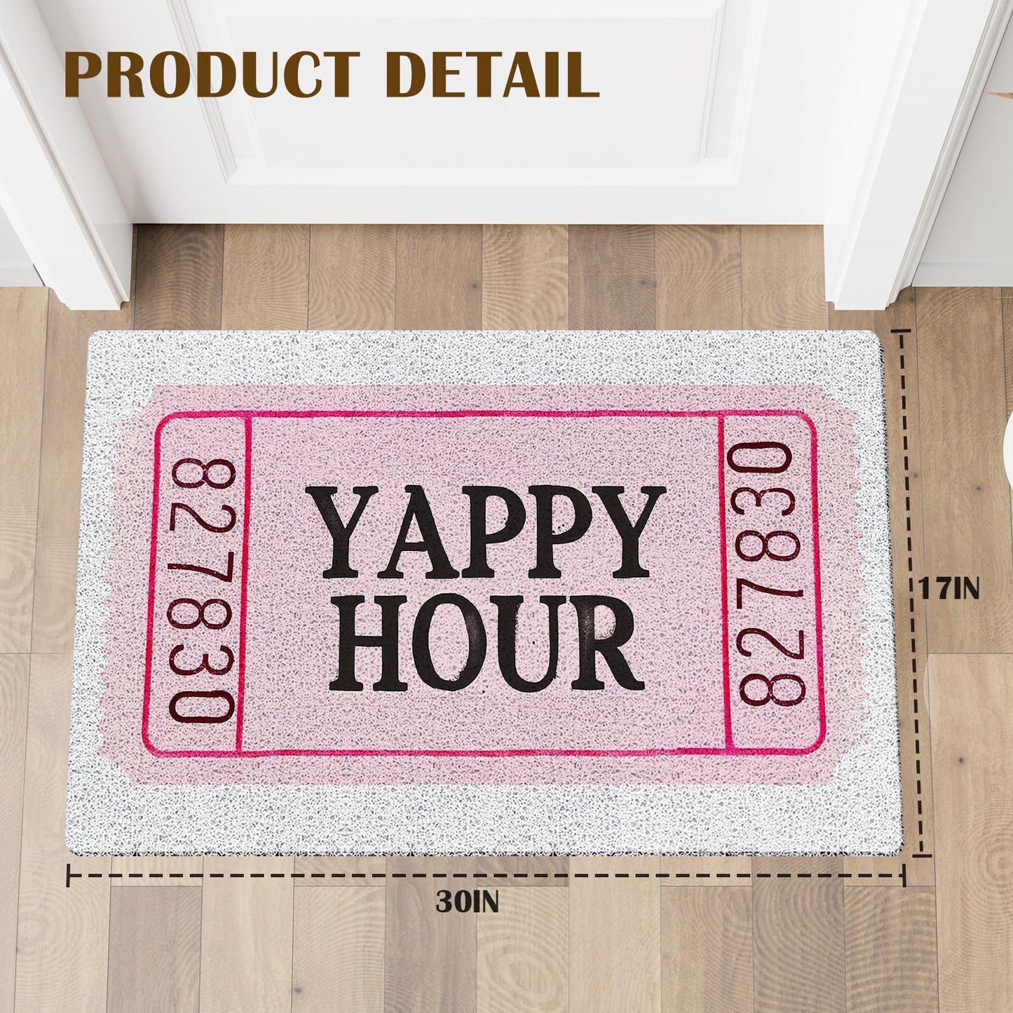 KBRCT Trendy Retro Pink Bar Door Mat Outdoor Indoor Entrance Entryway, Pink Happy Hour Ticket Doormat Home Bar Kitchen Lounge Club Patio Pub, Girly Welcome Mats for Front Door, 17x30 Inch