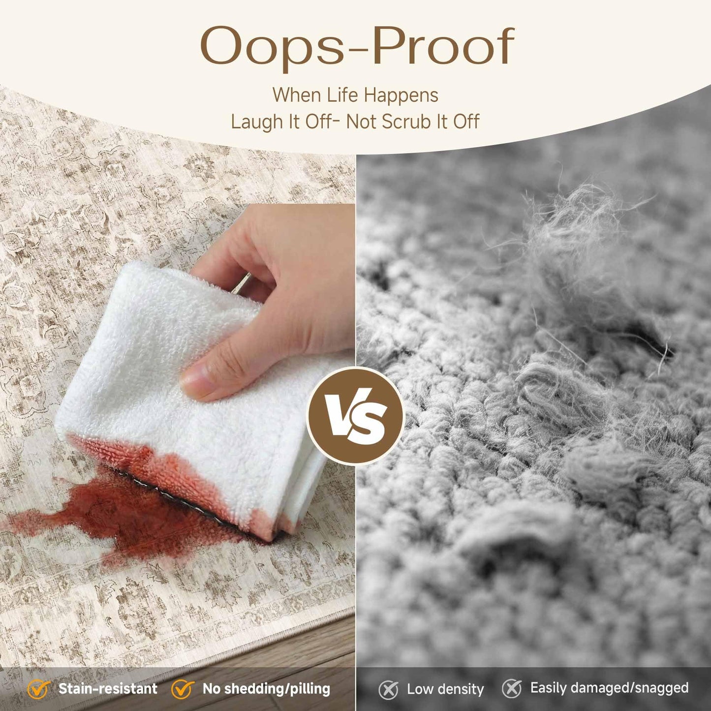 WondRg 3x4 Washable Neutral Area Rug Beige Vintage Entryway Office Carpet Non-Slip Soft Low Pile Farmhouse Throw Rug for Entrance Living Room Bathroom Dining Room