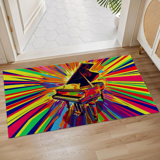 Plistiz Vibrant Piano Design Indoor Door Mat, 17x29.5 Inch, Floor Area Rug for Entryway, Living Room, or Bathroom, Non-Slip Doormat, Colorful Grand Piano Home Decor Rug Gifts