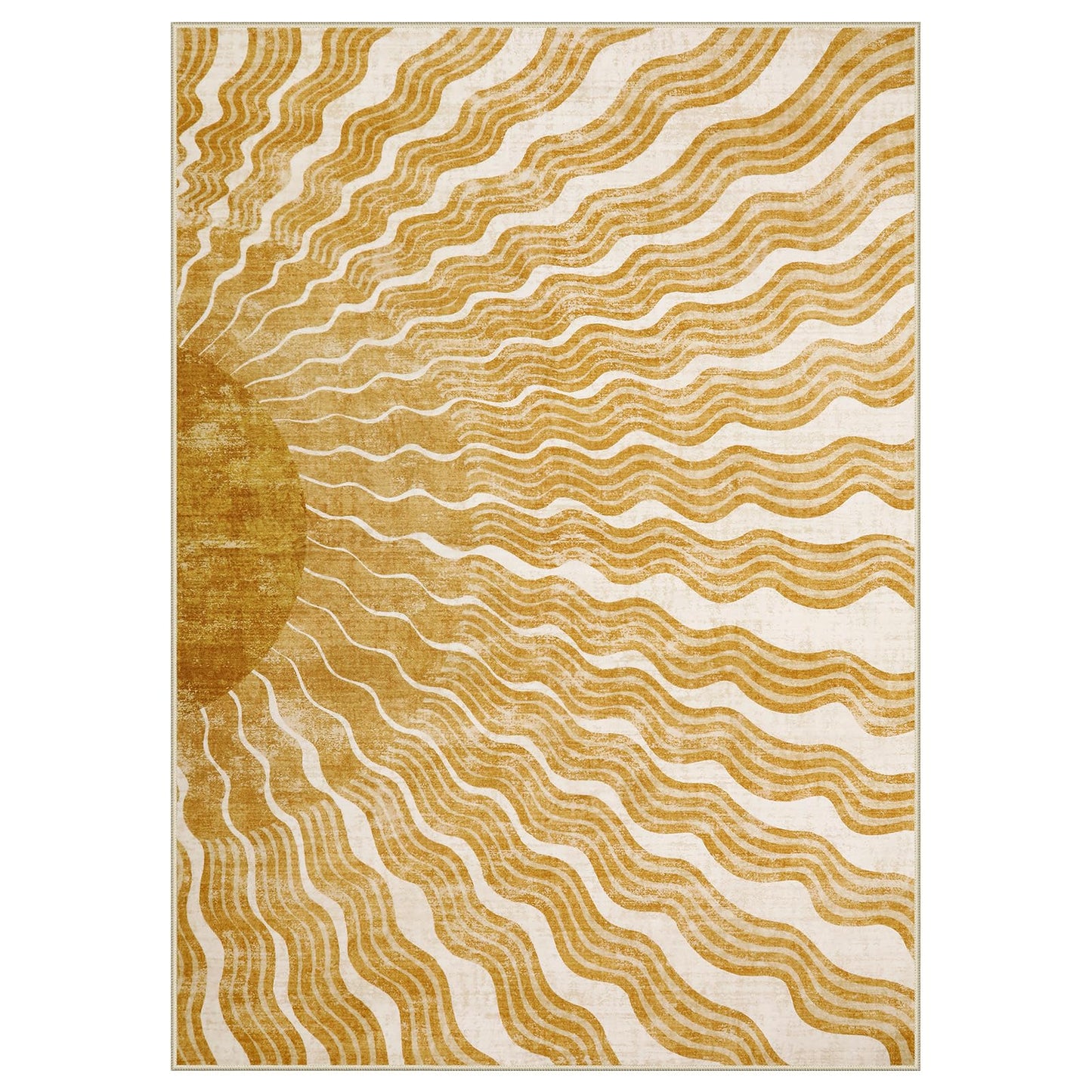Hedlive Boho Washable Rugs 5x7, Sun Print Soft Nursery Rug for Bedroom Classroom, Ultra-Thin Non Slip Stain Resistant Kids Carpet for Living Room Office(5'x 7',Gold/Multi)